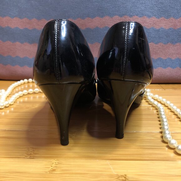 Vintage Womens Black Heels with Bow Life Stride Mad Men sz 9 Witchy Halloween - Picture 6 of 11